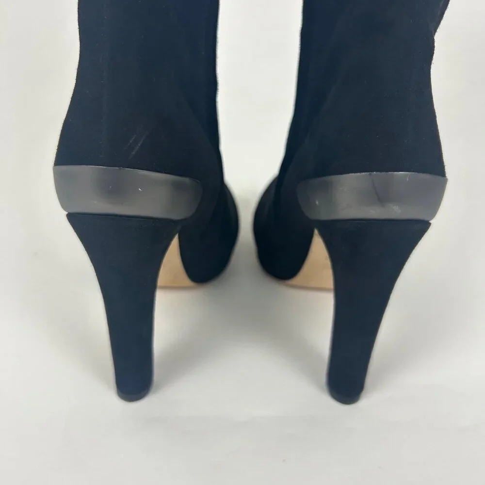 Fendi Suede Knee High Lizard Trim Platform Boots